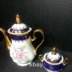 Leander 1946 China de Boheme Tea Pot &Sugar Bowl Set of 2 Royal Blue Gold