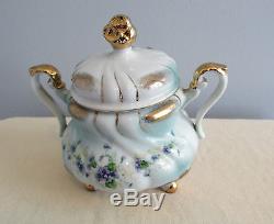 Lefton China Footed Deco Teapot Tea Set Sugar, Creamer, Cups Saucers