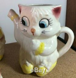 Lefton Cuddles Cat kitten tea set Teapot 4 Cup pitcher cream sugar Miss Sunshine