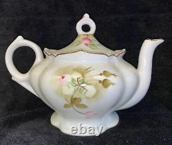 Lefton Heritage Green Rose Tea Set with 3 Teacups & Saucers and Teapot, Nice