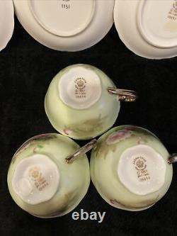 Lefton Heritage Green Rose Tea Set with 3 Teacups & Saucers and Teapot, Nice