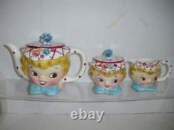 Lefton Miss Dainty Blonde Girl Set Cream & Sugar & Teapot