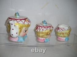 Lefton Miss Dainty Blonde Girl Set Cream & Sugar & Teapot