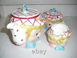 Lefton Miss Dainty Blonde Girl Set Cream & Sugar & Teapot