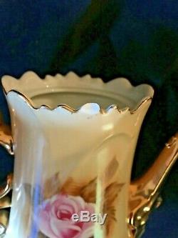 Lefton Rose Brown Tea Set for 7 Tea Pot/Cream & Sugar/Salt & Pepper Hand Painted