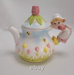 Lefton Vintage Dutch Girl & Tulips Teapot Set