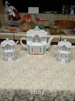 Lenox Village Tea Set Gift Tea Pot Sugar Creamer Porcelain 1991