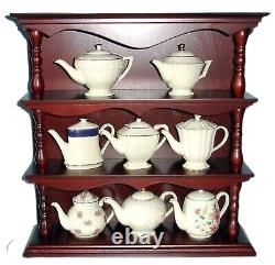 Lenox Vintage Miniature Teapot Set Of 8 Wood Display Shelf Coa