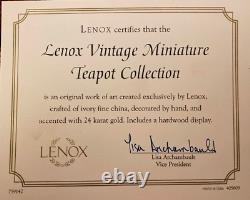 Lenox Vintage Miniature Teapot Set Of 8 Wood Display Shelf Coa