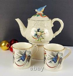 Lenox Winter Greetings -Chickadees/Nuthatch Teapot with Lid & 2 Coffee Mug Set