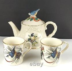 Lenox Winter Greetings -Chickadees/Nuthatch Teapot with Lid & 2 Coffee Mug Set