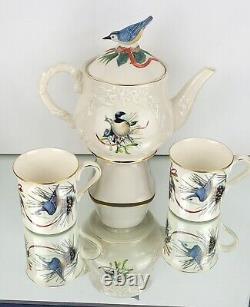 Lenox Winter Greetings -Chickadees/Nuthatch Teapot with Lid & 2 Coffee Mug Set