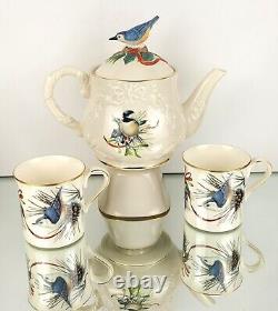 Lenox Winter Greetings -Chickadees/Nuthatch Teapot with Lid & 2 Coffee Mug Set