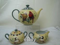 Lenox Winter Greetings Everyday Cardinal Bird Teapot Sugar & Creamer Tea Set
