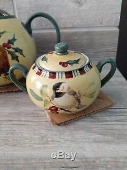 Lenox Winter Greetings Everyday Teapot, Sugar Bowl & Creamer 3 Piece Set NEW