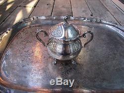 Leonard Silver Plate Tea Pot Sugar Creamer with Tray Platter Set