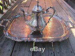 Leonard Silver Plate Tea Pot Sugar Creamer with Tray Platter Set