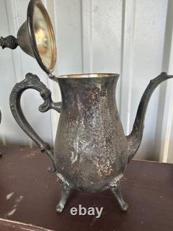 Leonard Silver Plated Coffee Tea Pot Set Sugar Cream Bowl Floral Footed