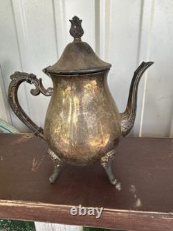 Leonard Silver Plated Coffee Tea Pot Set Sugar Cream Bowl Floral Footed