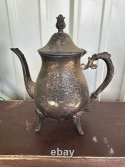 Leonard Silver Plated Coffee Tea Pot Set Sugar Cream Bowl Floral Footed