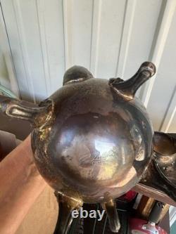 Leonard Silver Plated Coffee Tea Pot Set Sugar Cream Bowl Floral Footed
