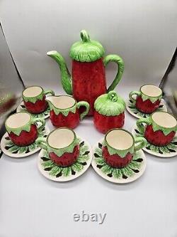 Les Fraises Shafford Japan Tea pot, Cream & Sugar, 6 Demitasse Cups & Sauce 60's