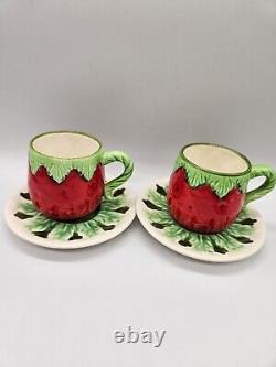 Les Fraises Shafford Japan Tea pot, Cream & Sugar, 6 Demitasse Cups & Sauce 60's