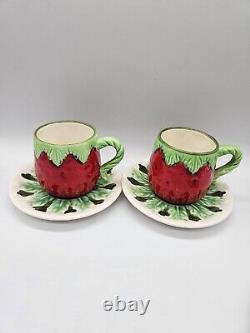 Les Fraises Shafford Japan Tea pot, Cream & Sugar, 6 Demitasse Cups & Sauce 60's