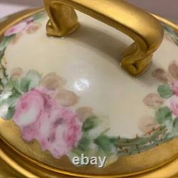 Limoge Antique Teapot T&V France Hand Painted Pink Rose Flowers Gold Art Deco