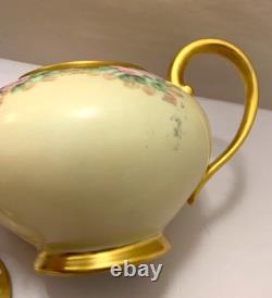 Limoge Antique Teapot T&V France Hand Painted Pink Rose Flowers Gold Art Deco