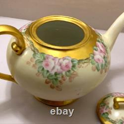 Limoge Antique Teapot T&V France Hand Painted Pink Rose Flowers Gold Art Deco