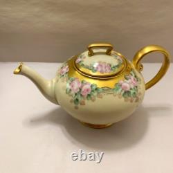 Limoge Antique Teapot T&V France Hand Painted Pink Rose Flowers Gold Art Deco
