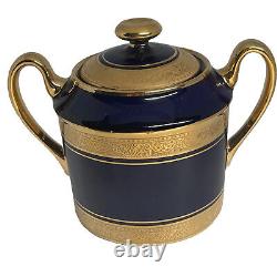 Limoges Coffee/Tea Set-Pot, Sugar, Creamer, Demitasse Cups, Saucers Cobalt Blue/gold
