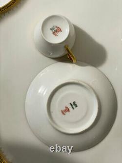 Limoges Elite Works France Hand Painted Gold White Tea Cup & Saucer & Pot Set