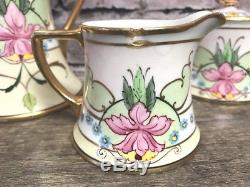 Limoges France Set of 3 Porcelain Teapot/Creamer/Sugar Gold trim Flower Floral