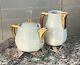 Limoges Tea Pot & Creamer Set Frugier Aluminite France Porcelain Aqua + Gilded