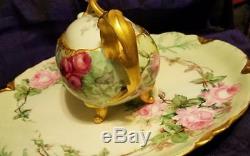 Llimoges Hand Painted Rose Tea Set /Pot /Creamer /Sugar /Charger, Artist Signed