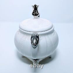 Loma 3 Piece Set Of Coffee Pot Tea Pot Sugar & Creamer 4 Footed Cream & Silver