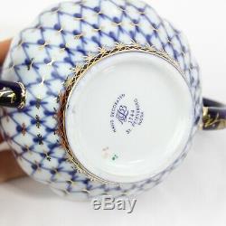 Lomonosov 1744 St Petersburg Cobalt Net Tea Pot, Sugar And Creamer Set