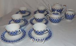 Lomonosov Russian Porcelain Blue Snowflake Tea Pot Set Cup Saucer 21pcs