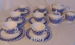 Lomonosov Russian Porcelain Blue Snowflake Tea Pot Set Cup Saucer 21pcs
