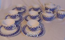 Lomonosov Russian Porcelain Blue Snowflake Tea Pot Set Cup Saucer 21pcs