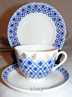 Lomonosov Russian Porcelain Blue Snowflake Tea Pot Set Cup Saucer 21pcs