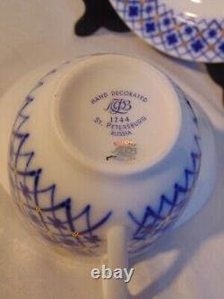 Lomonosov Russian Porcelain Blue Snowflake Tea Pot Set Cup Saucer 21pcs