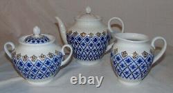 Lomonosov Russian Porcelain Blue Snowflake Tea Pot Set Cup Saucer 21pcs