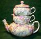 Lord Nelson Heather Chintz Tea Pot Creamer Sugar Stacked Set Gold Trim