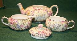 Lord Nelson Heather CHINTZ Tea Pot Creamer Sugar Stacked Set Gold Trim