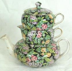 Lord Nelson Stacked Tea Set Teapot, Sugar, Creamer & Lid BLACK BEAUTY Chintz