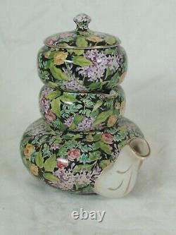 Lord Nelson Stacked Tea Set Teapot, Sugar, Creamer & Lid BLACK BEAUTY Chintz