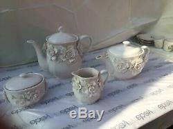 Lot Of 4 I. Godinger & Co. Rosemary White Floral Porcelain Tea Pot 3-D Flowers